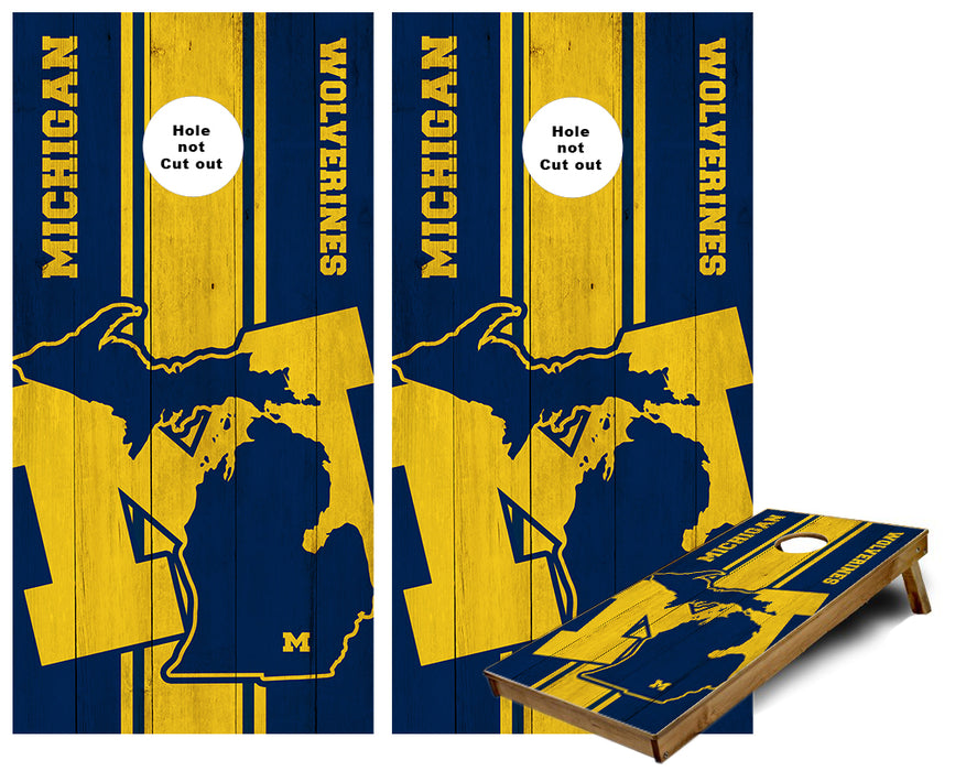 Michigan M in State Striped Cornhole Wraps