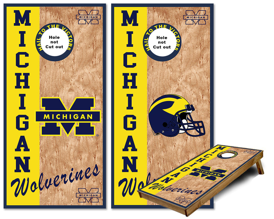Michigan Wolverines Yellow Stripe cornhole wraps set
