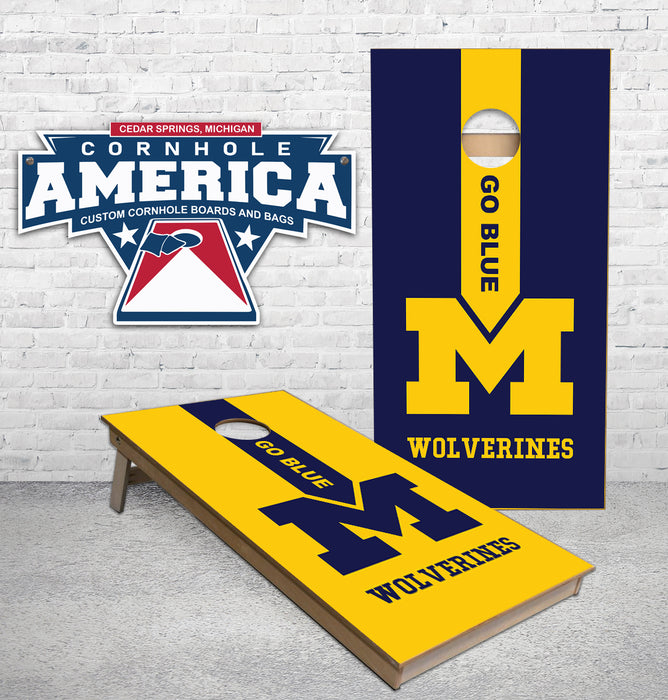 Michigan Maize and Blue center arrow Cornhole Boards