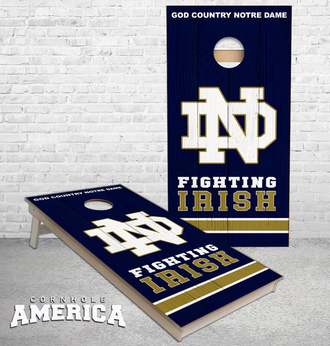 ND Fighting Irish GOD COUNTRY NOTRE DAME bottom stripe cornhole boards