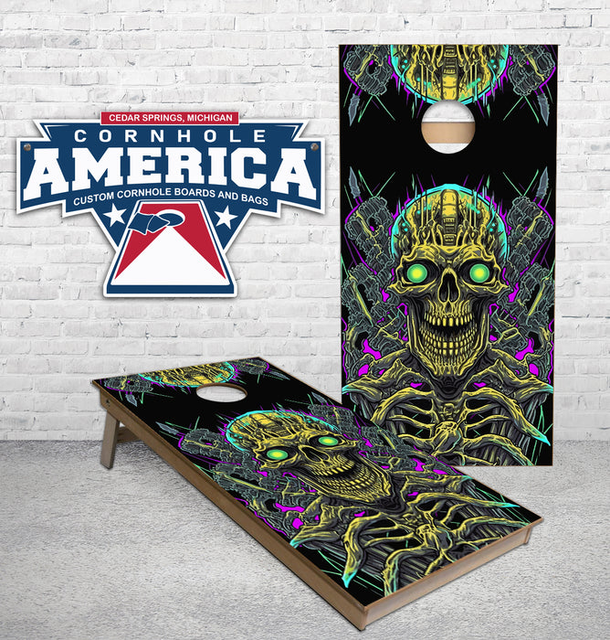 Psychedelic skeleton demon Cornhole Boards