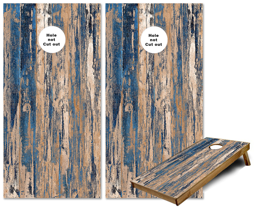 Blue Scraped Painted Wood Cornhole wraps