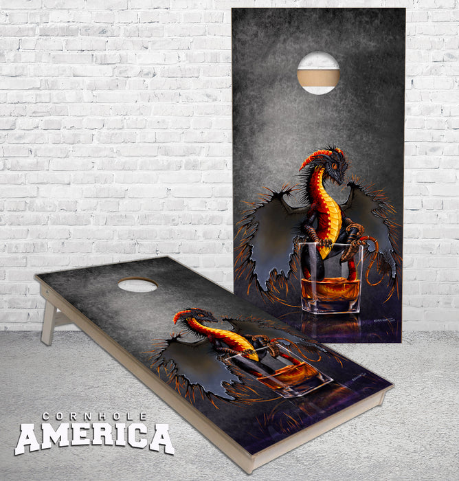 Rum Dragon and Drink Art by Stanley Morrison Cornhole Boards