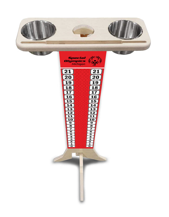 Michigan Special Olympics custom Wooden Score Keeper with Cup holders and tablet/phone holder
