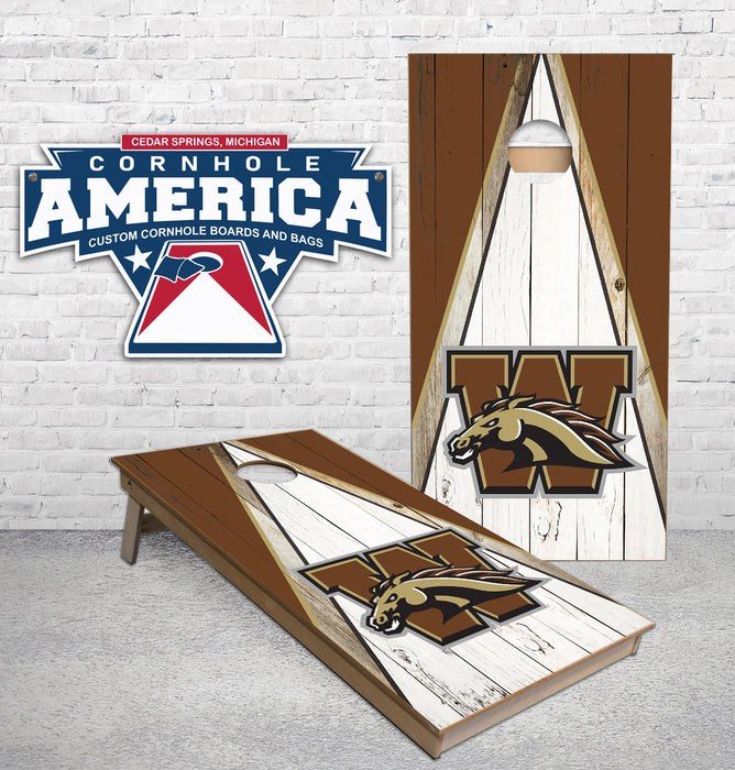 Western Michigan triangle weathered themed Cornhole Boards