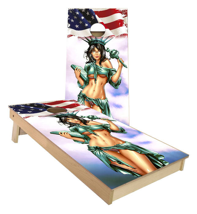 Lady Liberty Statue of Liberty cornhole boards