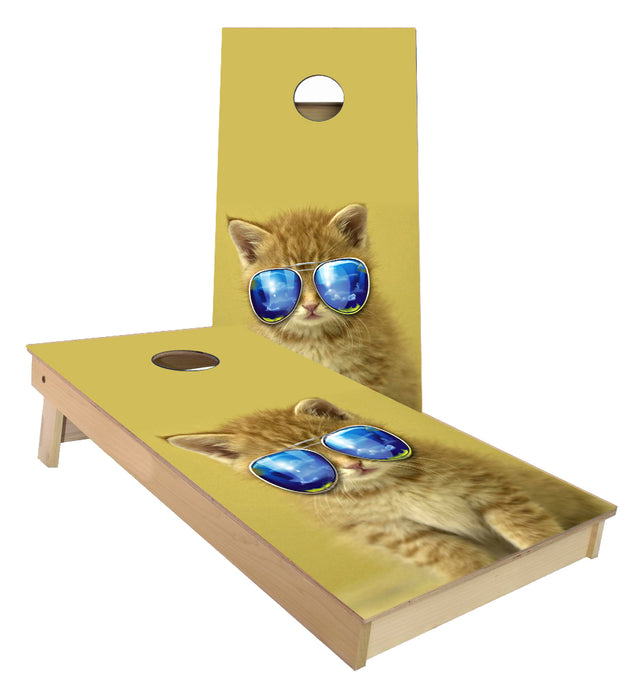 Kitty Cat with Aviator Glasses Cornhole Boards