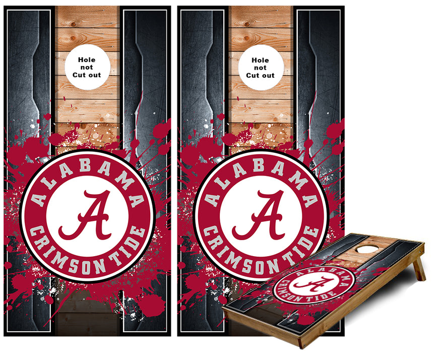 Alabama Crimson Tide Metal edges wood look cornhole Wraps