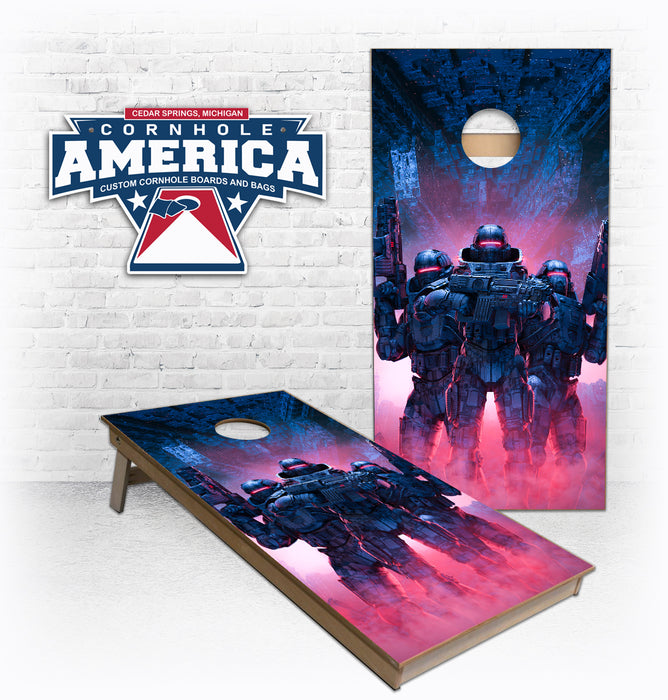 Alien armed soldiers Cornhole Boards