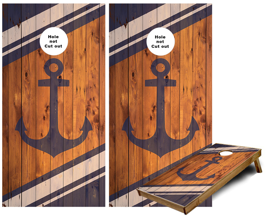 Anchor on rustic wood Cornhole Wraps