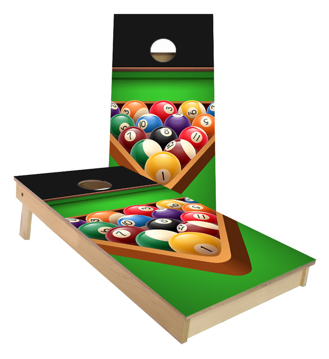 Billiards Pool Balls on table Cornhole Boards