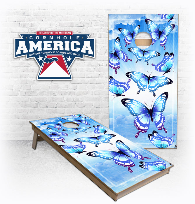 Blue Butterflies cornhole boards