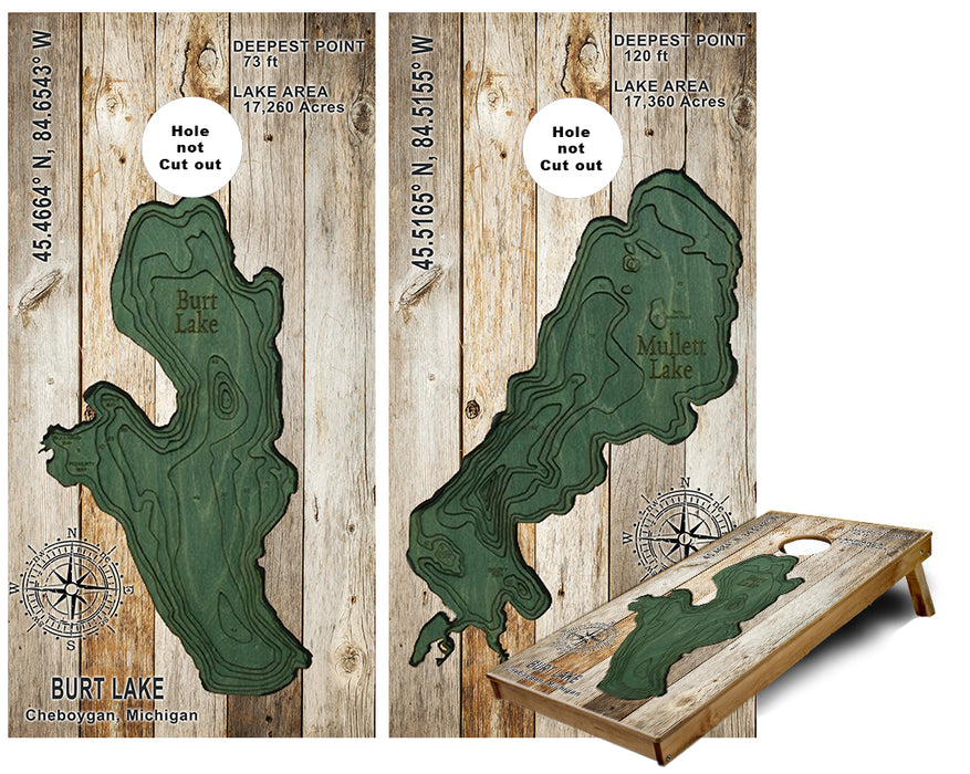 Burt and Mullet Lake Michigan Great Lakes Cornhole Wraps