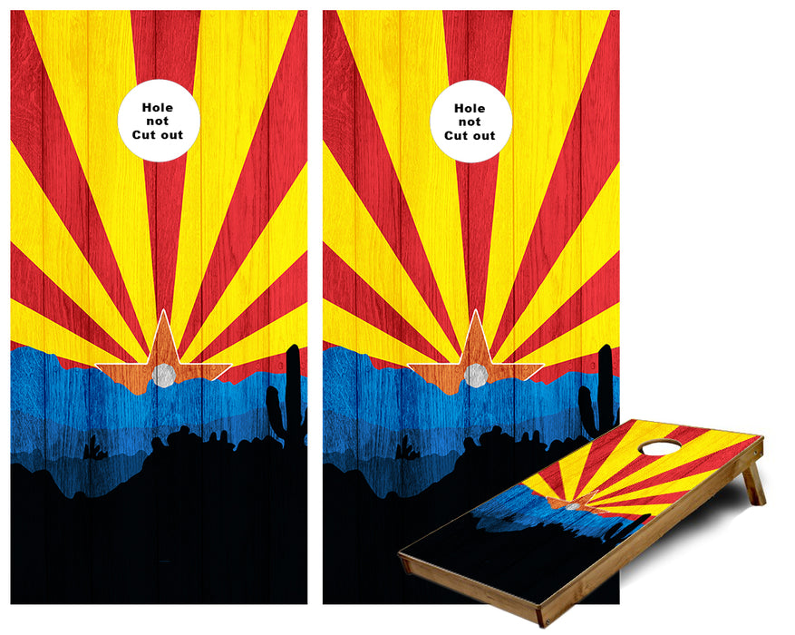 Arizona Flag on Rustic Wood look Cornhole Wraps