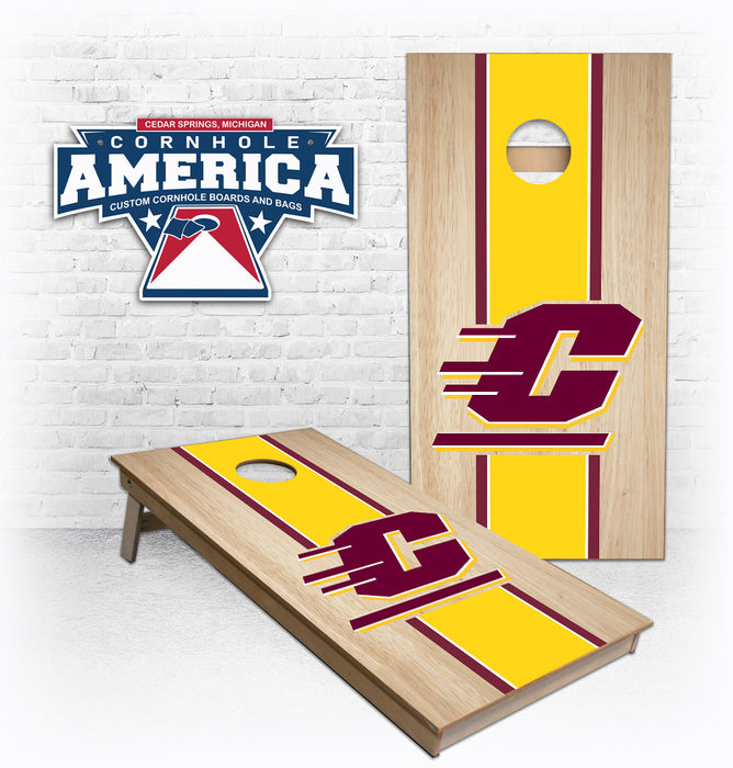 Central Michigan Striped natural Cornhole Boards
