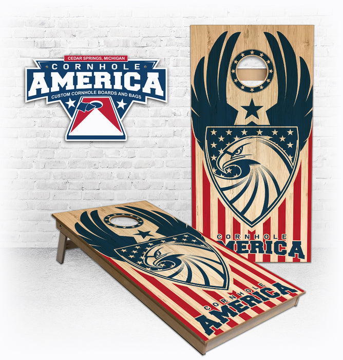 Cornhole America Eagle Stars and Stripes themed cornhole boards
