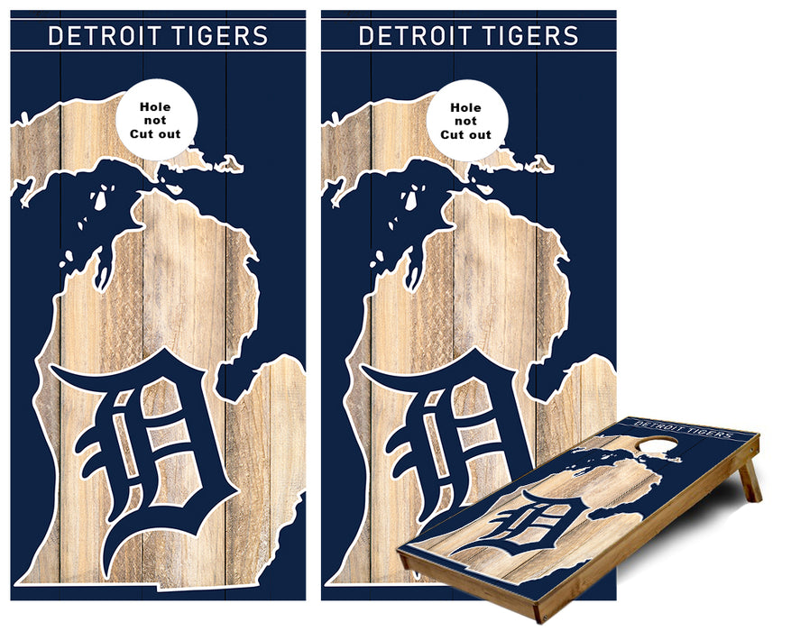Old English D in Michigan Outline rustic Cornhole Wraps