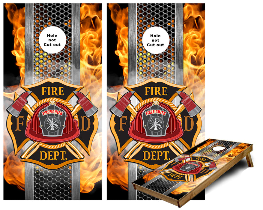 Fire Department Maltese Cross with fire and smoke Cornhole Wraps