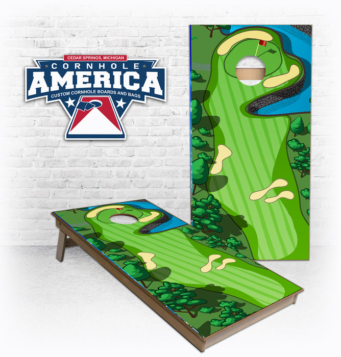 Golf Course Par 4 Hole Cornhole Boards