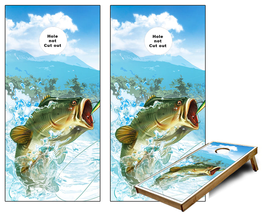 Large Mouth Bass Fish Jumping Cornhole Wraps