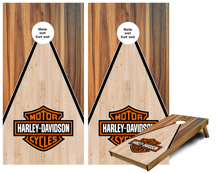 Motorcycle logo on teak wood Cornhole Wraps