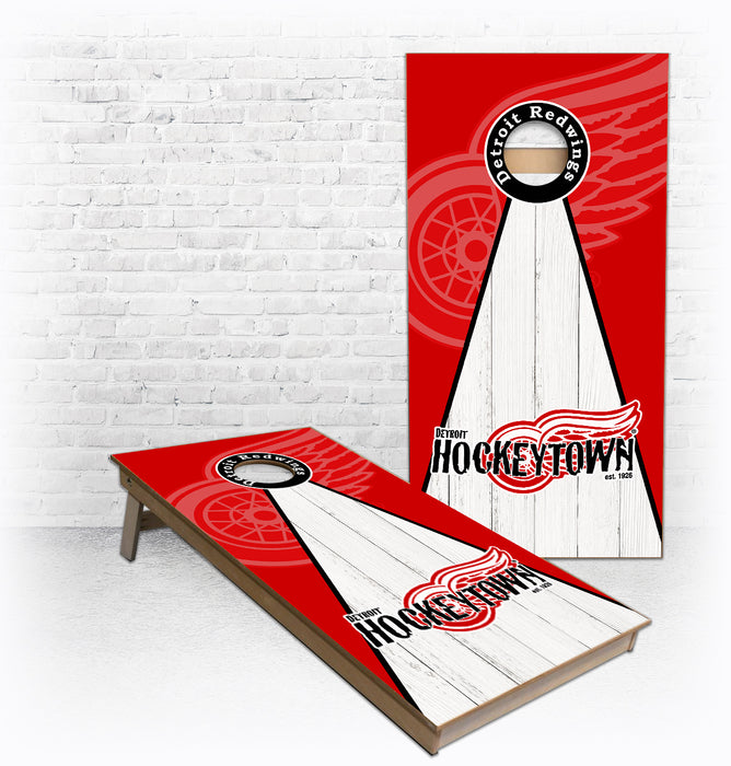 Detroit Redwings Triangle Hockey Town Cornhole Boards
