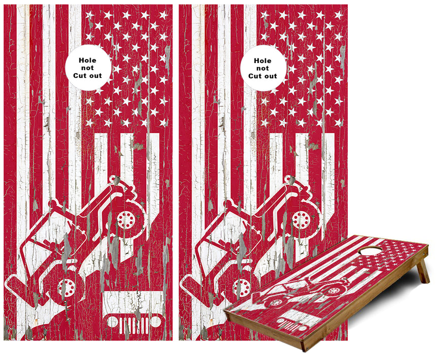Jeep Mountain Side US Flag Cornhole Wraps