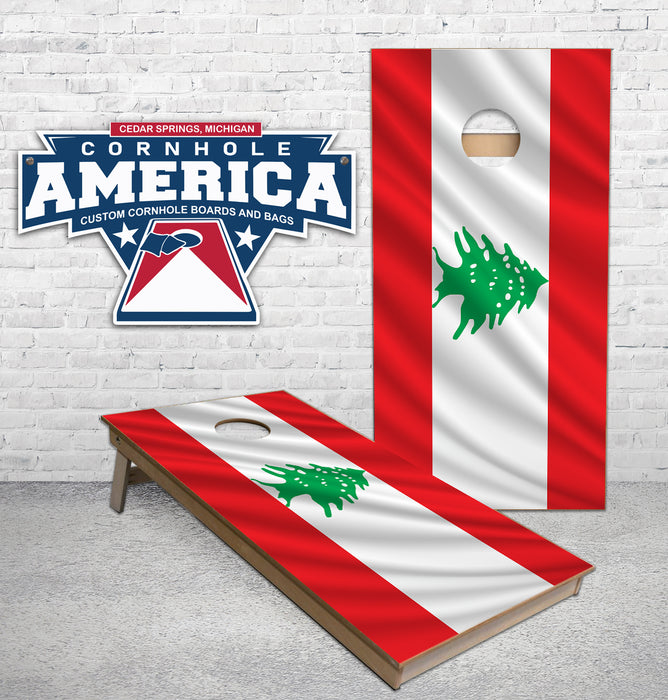 Lebanese Flag waving Cornhole Boards