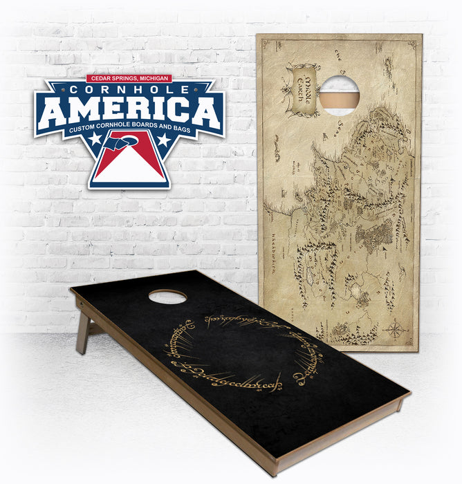 Lord of the Rings Script and Map custom Cornhole Boards