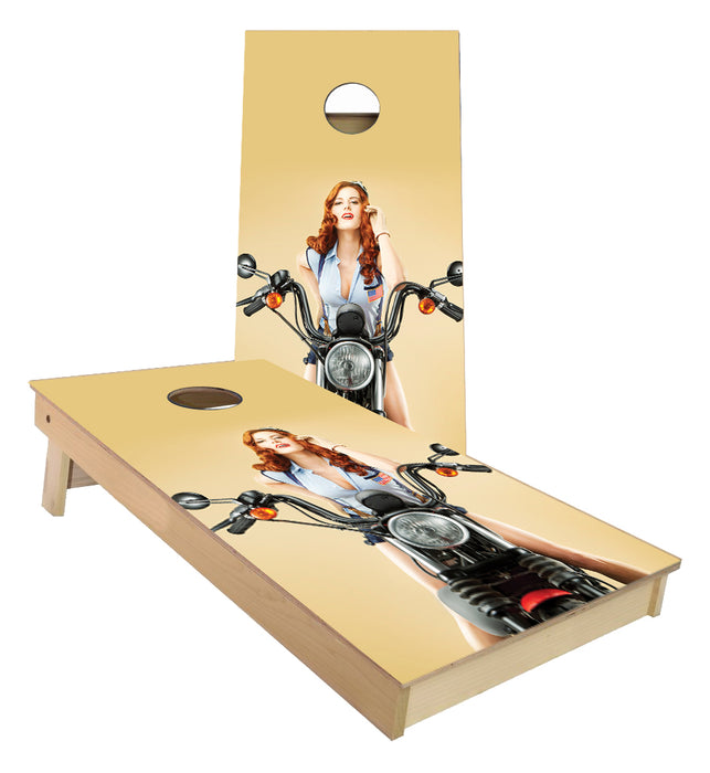 Motorcycle Pin up Girl Cornhole Boards