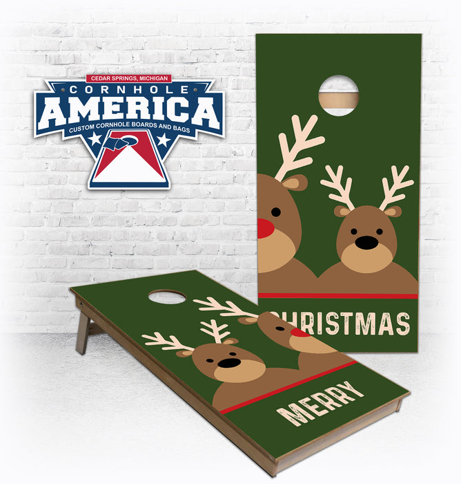 Merry Christmas Reindeer Rudolph Cornhole Boards