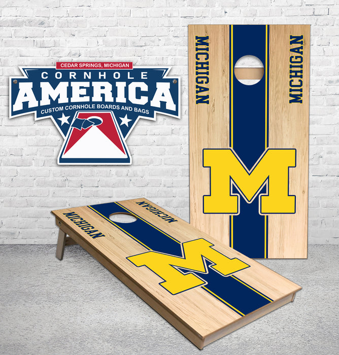 Michigan Block M striped Cornhole Boards