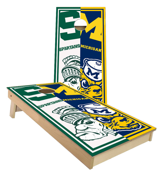 Michigan and MSUE house divided half and half cornhole boards