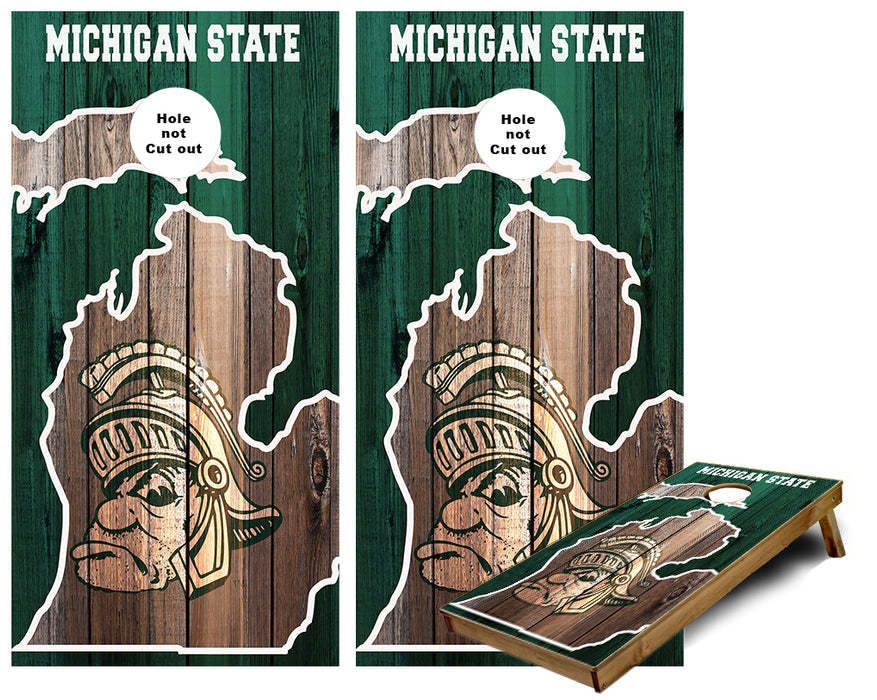 Michigan State Sparty logo MI outline Cornhole Wraps
