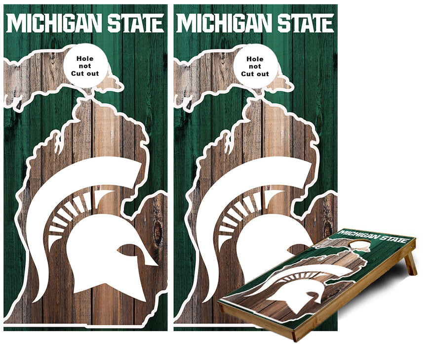 Michigan State Michigan Outline rustic wood look Cornhole Wraps