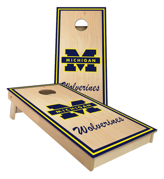 Michigan Wolverines on Stained wood cornhole boards