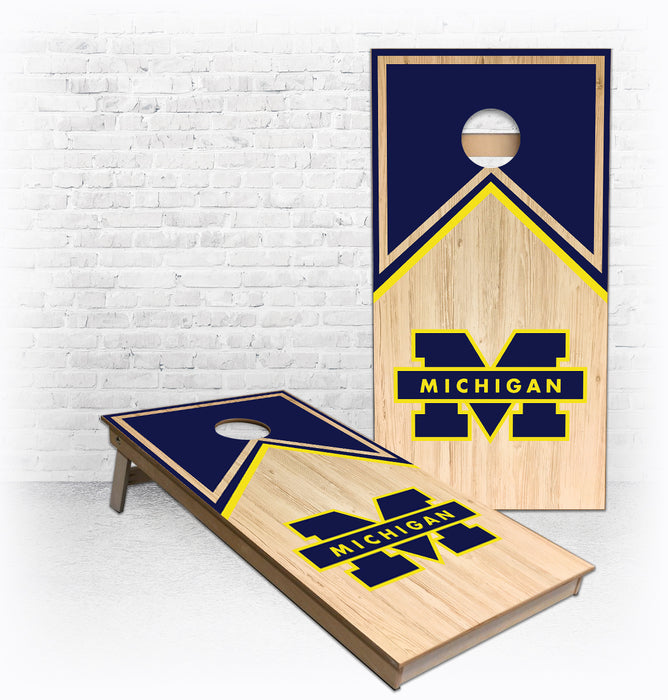 Michigan Maize and Blue short Triangle theme Cornhole Board set