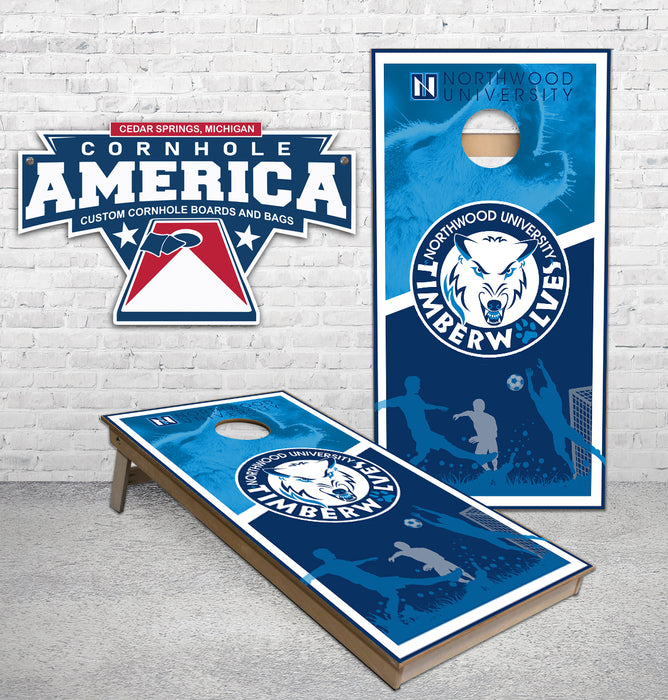 Northwood University Timberwolves soccer Pro Series cornhole boards