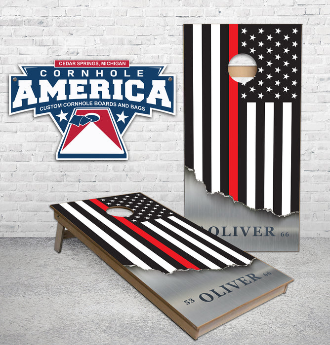 Oliver Thin Red Line US Flag custom Cornhole Boards