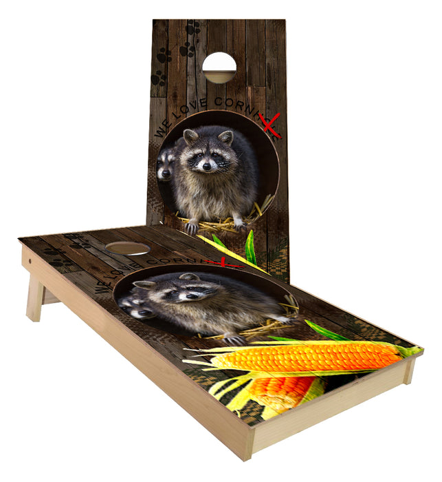 We Love Cornhole Raccoon funny cornhole boards