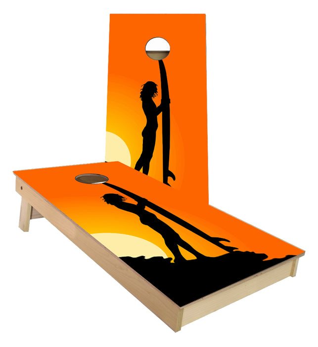 Surfer Girl Sunset Surfboard Cornhole Boards