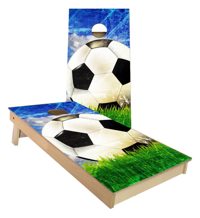 Soccer Ball on Grass Cornhole Boards