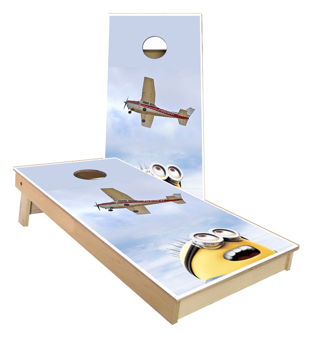 Minions watching airplane fly Cornhole Boards