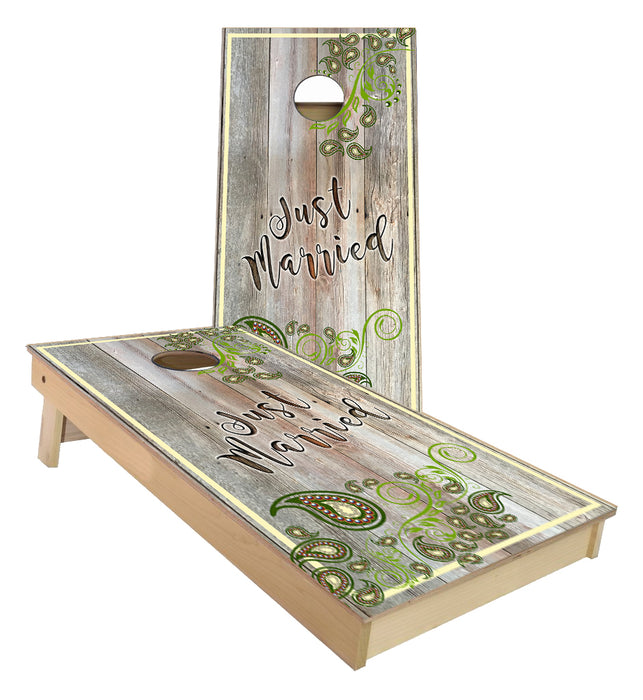 Just Married Reclaimed wood design cornhole boards