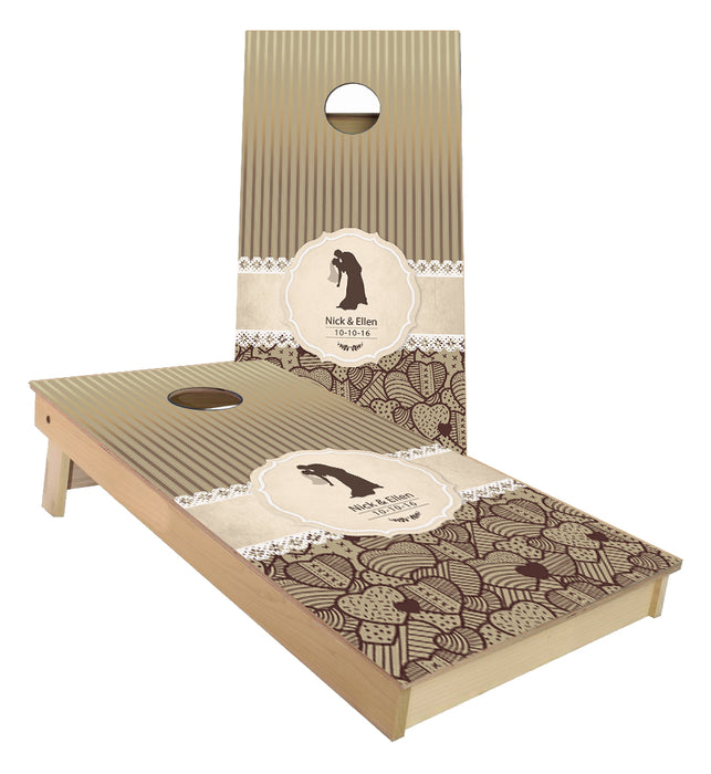 Wedding Design Hearts with Monogram cornhole boards