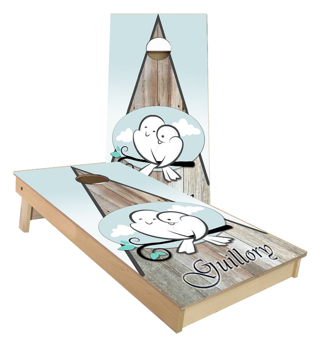 The Love Birds Wedding cornhole boards