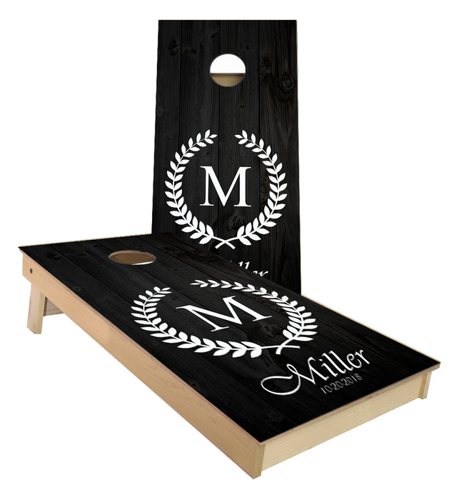 Monogram Leaf Wedding Letter Cornhole boards