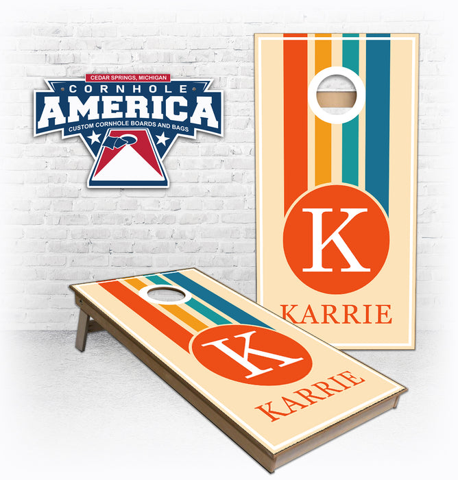 Colored Stripes Monogram with Name custom wedding cornhole boards
