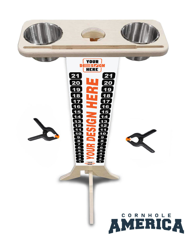 Custom Printed Wooden Score Tower with Cup holders and tablet/phone holder Your Design