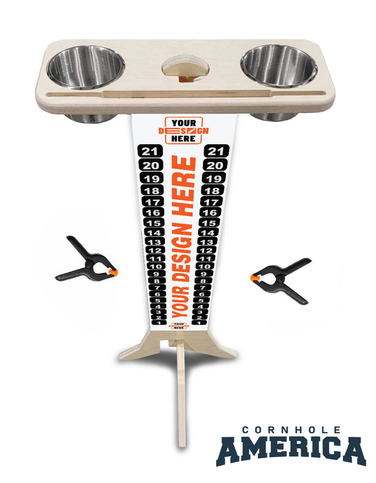 Custom Printed Wooden Score Keeper with Cup holders and tablet/phone holder